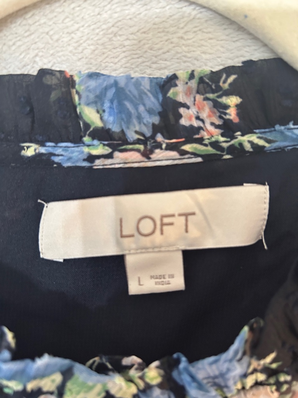 LOFT Navy Floral Button-Front Ruffle Sleeve Top - Picture 4 of 10